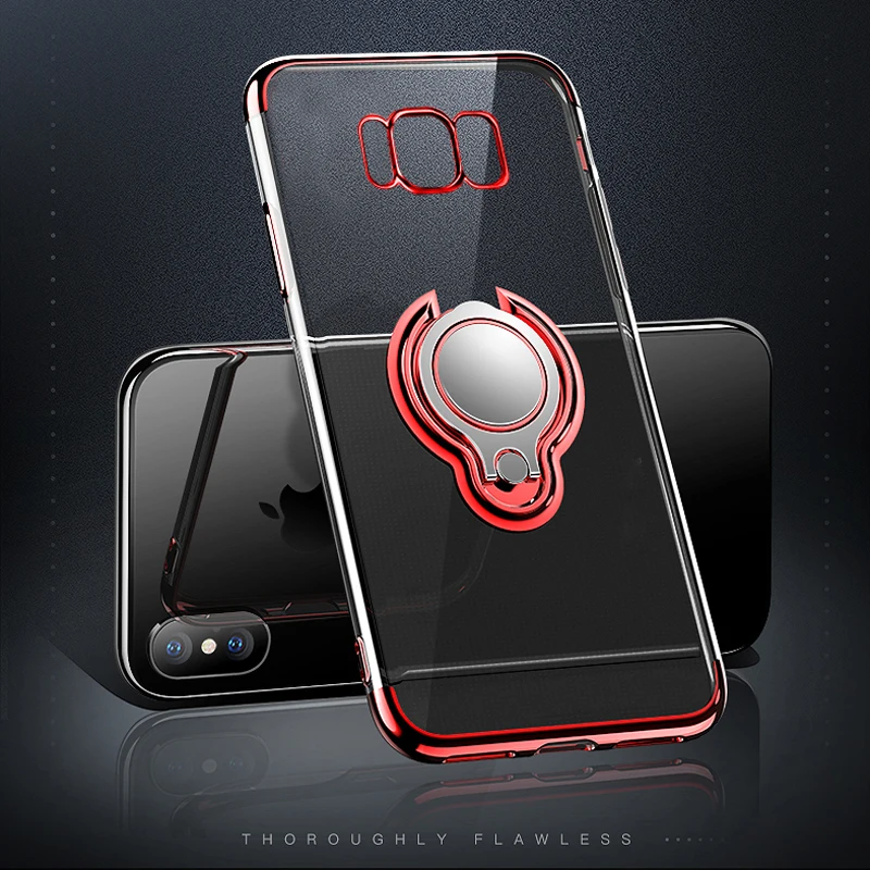 Elecplating Soft Case for Samsung Galaxy Note 10 5G 9 S10 S9 S8 Plus J6 J4 J3 2018 J5 Prime A6 Invisible Finger Ring Cover |