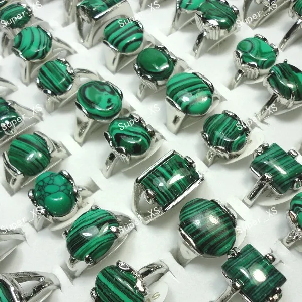 

100pcs fashion wholesale Jewelry ring lots Mix Green Malachite Stone silver Plated Women Men Rings free shipping BL524