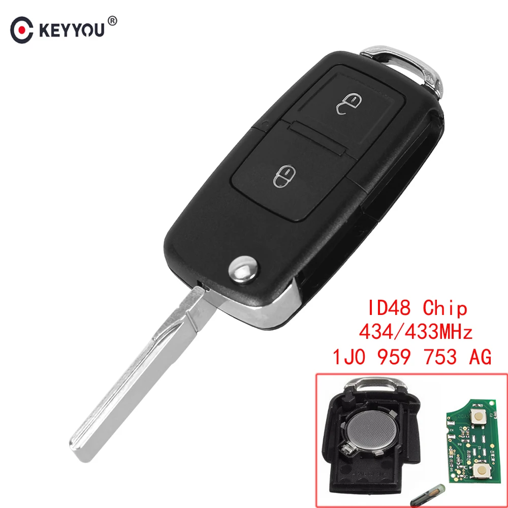 KEYYOU 434/433 МГц 2 кнопки 1J0 959 753 AG флип-пульт дистанционного управления автомобильный