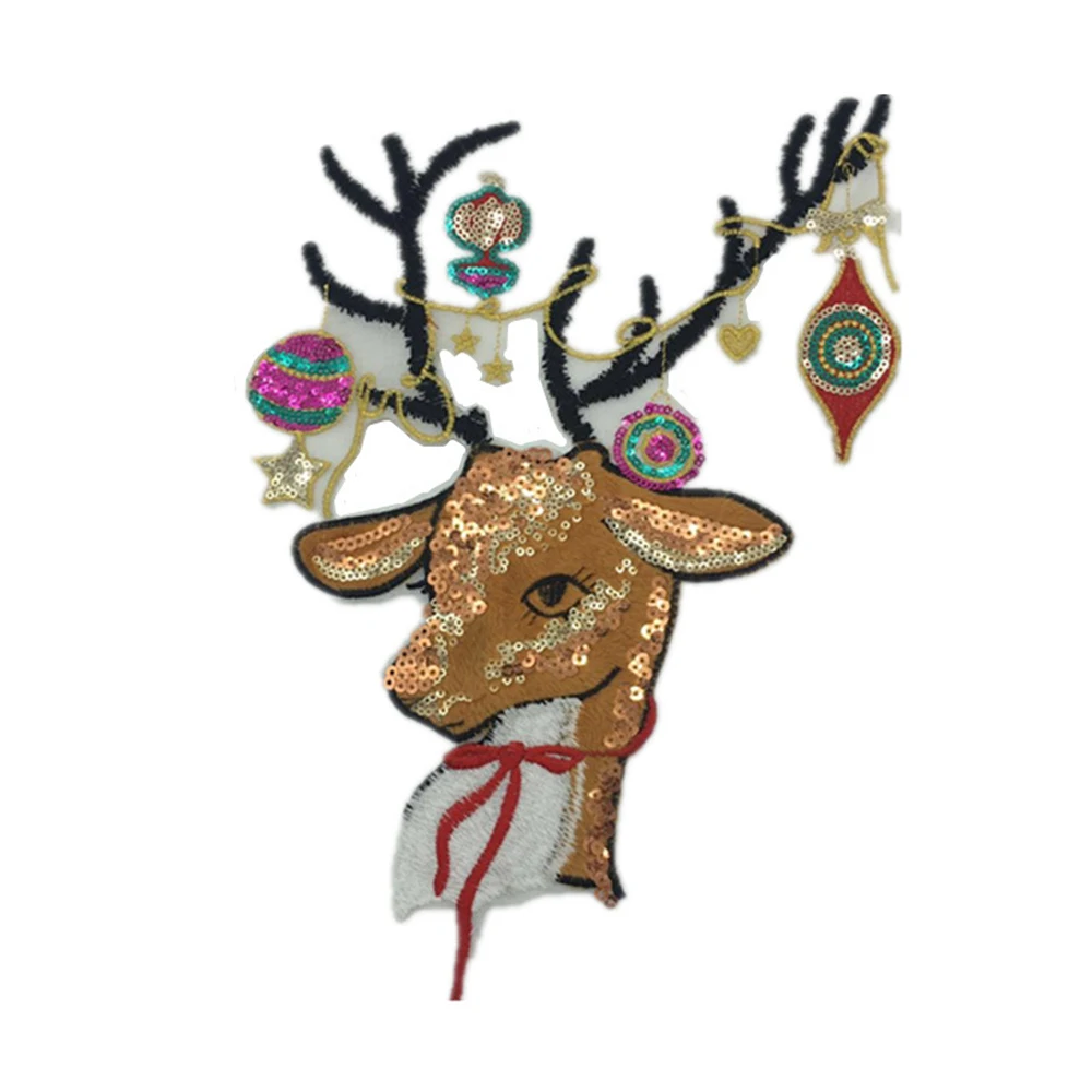 

PVC Paillette Sequin Appliques Patches DIY Scrapbooking Craft Multicolor Christmas Reindeer 28cm(11") x 22cm(8 5/8"), 1 Piece