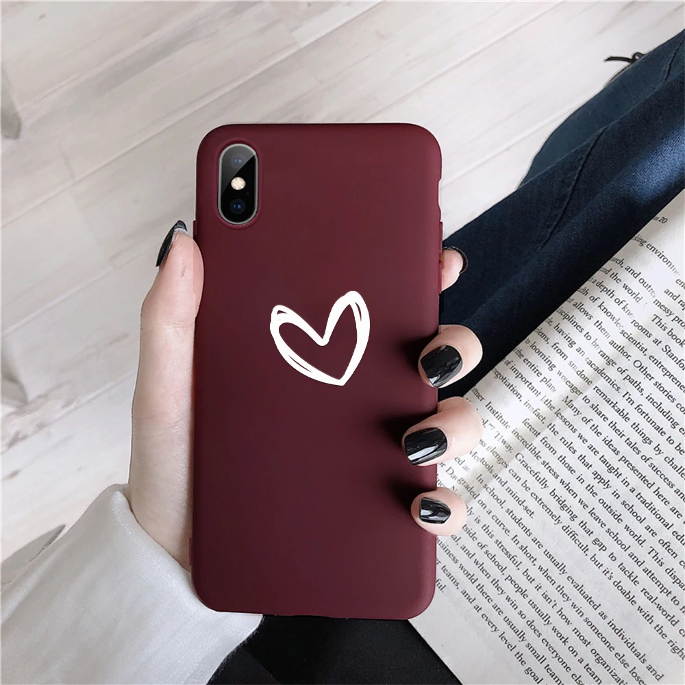 Бордовый и красный чехол для телефона iPhone 8 7 чехлы с рисунком сердечек животных 6