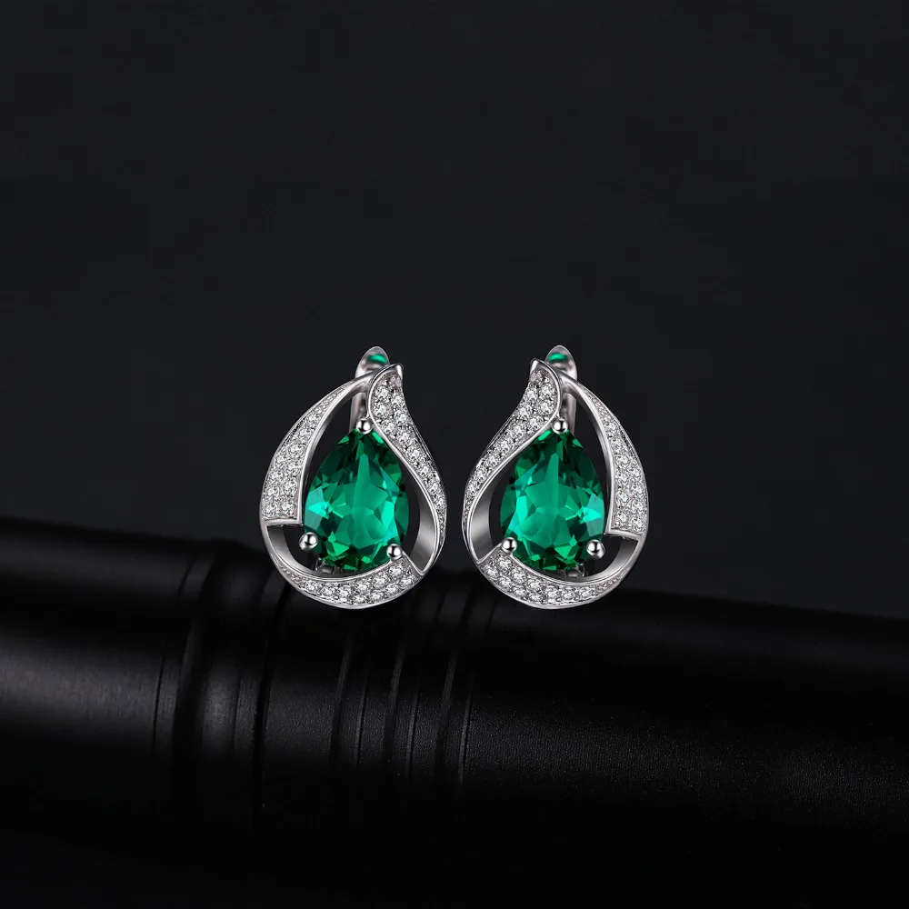 JewelryPalace Груша 3.7ct Создан Зеленый Nano России Изумрудный Клип На Серьги Твердые