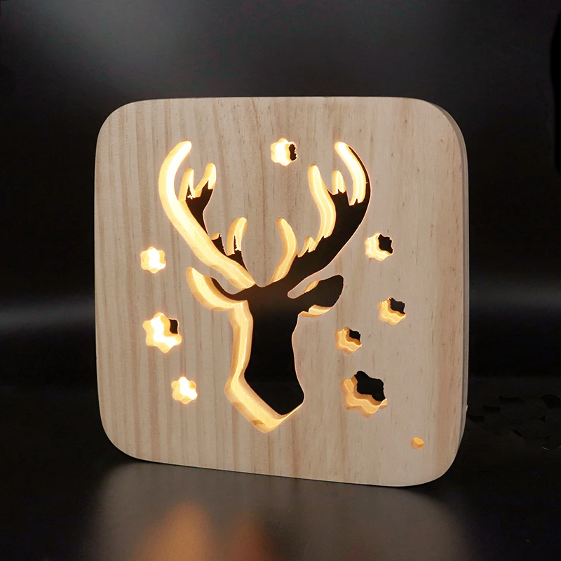 Теплый светильник, деревянный ночной Светильник, детский Sika Deer, украшение для спальни, USB светодиодный энергосберегающий прикроватный светильник, рождественские подарки