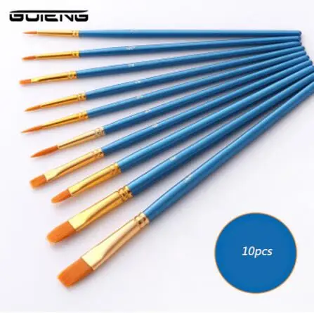 10pcs blue 12 шт. художественные масляные акварельные гуаши кисти для рисования разной формы круглый острый кончик нейлоновые кисти для окрашивания волос комплект, принадлежности для живописи - Цвет: 10pcs blue