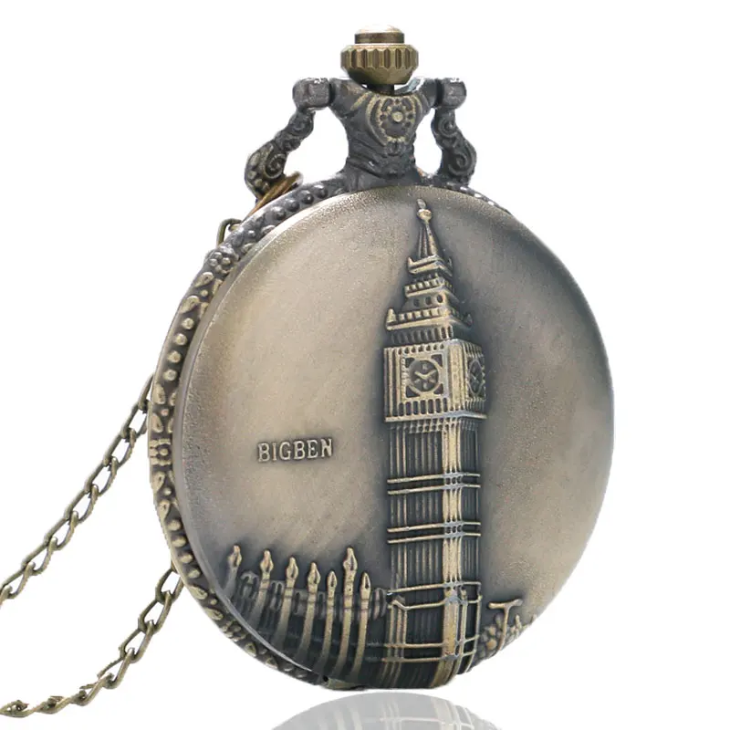 Классические бронзовые винтажные кварцевые карманные часы Биг Бен для мужчин и