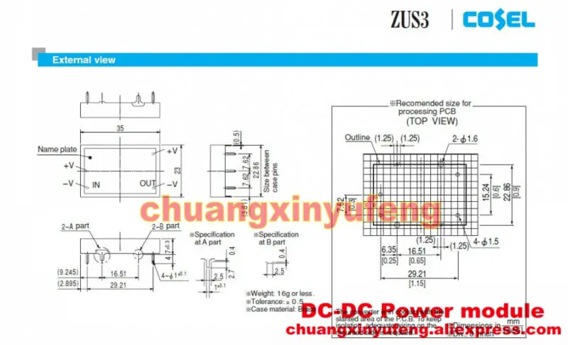 ZUS31215 COSEL DC-DC модуль питания постоянного тока 12в-15в 3W0.2A изолированный блок