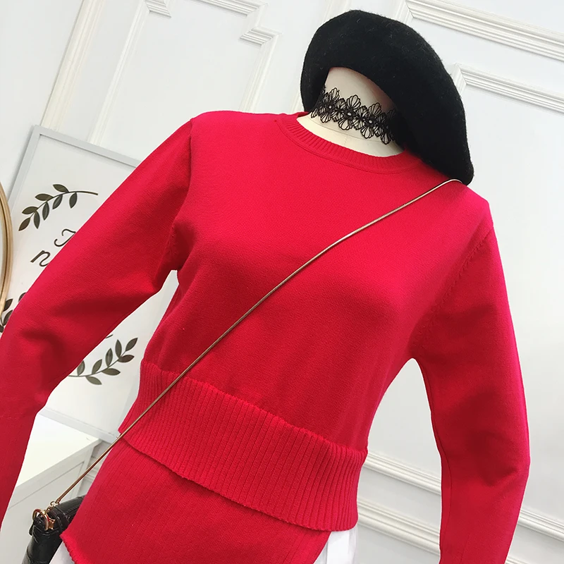 Женский свитер с асимметричным подолом ALPHALMODA пуловеры в стиле пэчворк комплект