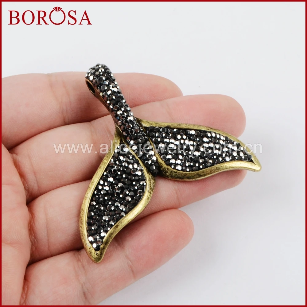

BOROSA Crystal Rhinestone Pave Sea-maid Fishtail Gold Charm Jewelry for Women,New Stylish Charm Bead Pendant DIY Making JAB726