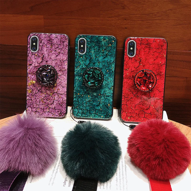 Блестящий чехол для iphone 6 телефона 6s 7 8 Plus XS MAX XR DIY меховой шарик волос +