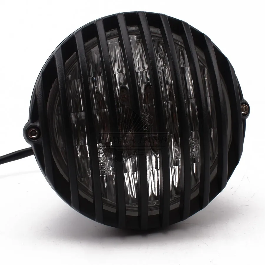 Motorcycle Universal For HD Cafe Chopper Racer Metal Finned Grill Clear Lens H4 Headlight Old School Scalloped Vintage |