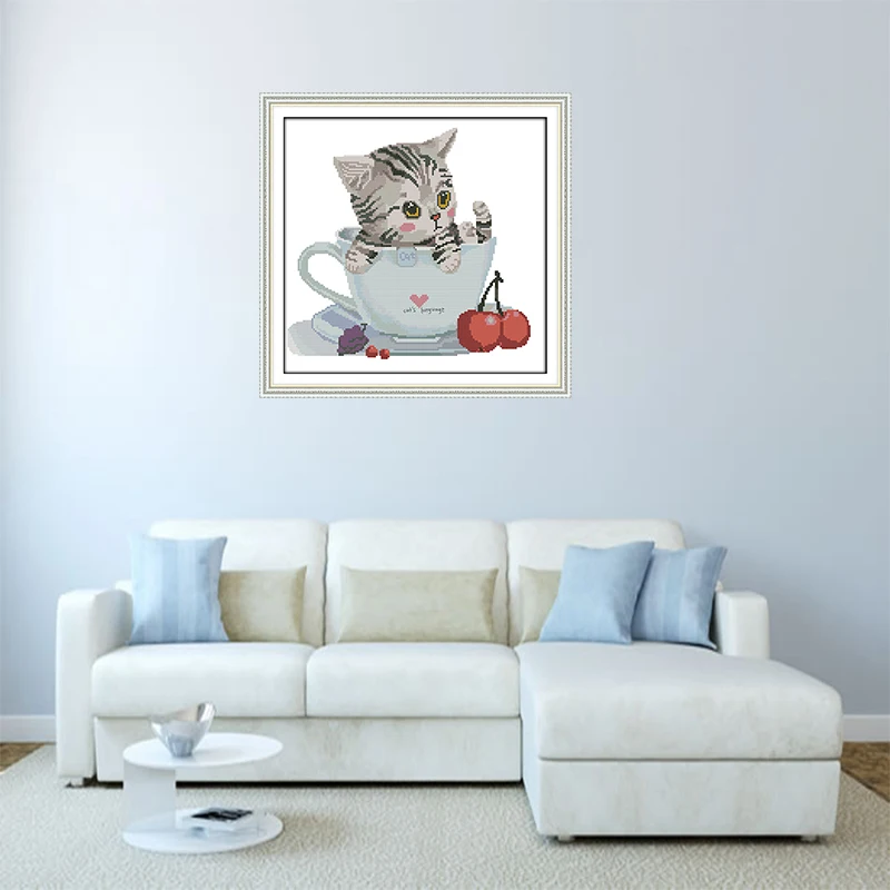 Joy Sunday 11ct 14ct вышивка крестиком чашка котенка маленькие милые животные кошка шитье
