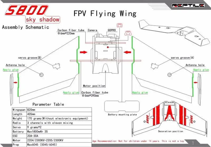 Рептилия S800 небо тень 820mm размах крыльев FPV EPP «Flying Wing» гонщик влево/вправо комплект/PNP версия