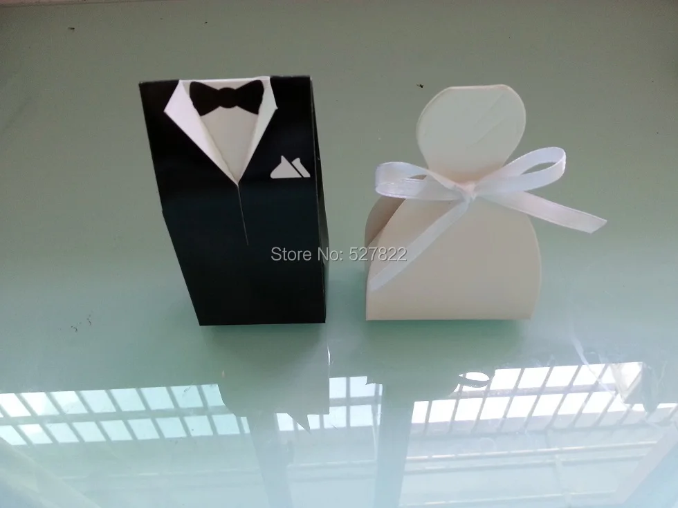 50 Pcs Bridal Groom Tuxedo Dress Gown Ribbon Wedding Decoration Favor Candy Boxes Party Supplies | Дом и сад