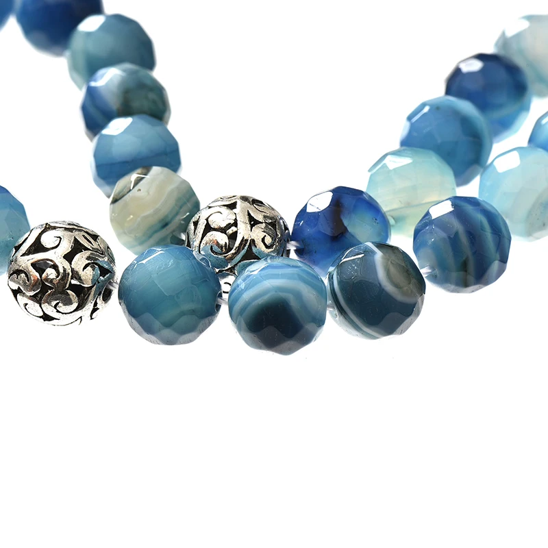 Граненые 10 мм синие полосы Агат камень молитва бусины для ручной работы стиль