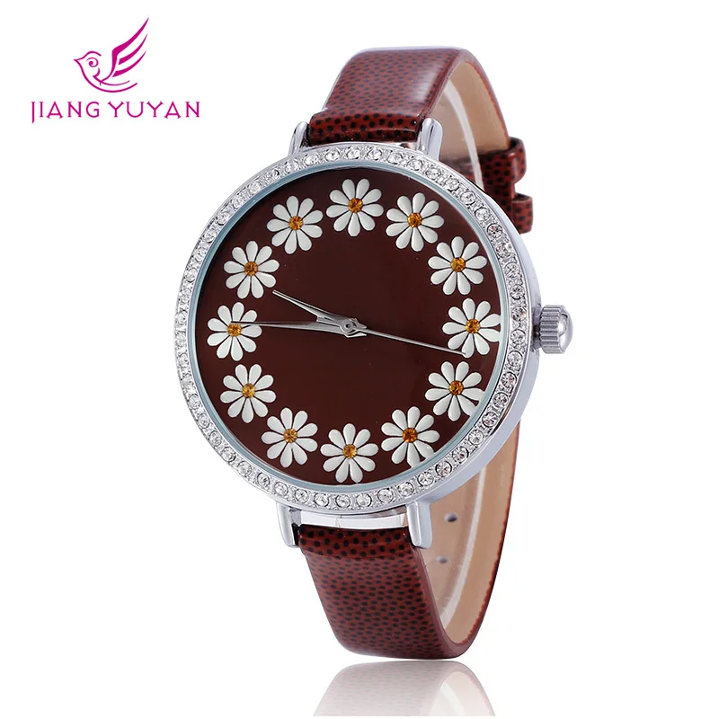 Hot selling leather geneva rose flower watch luxury brand solid analog rhinestone women le104|watch bezel|watch diamondwatch casing |