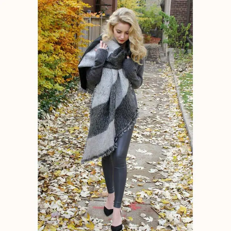 Женские шарфы-gfs-темперамент черный и белый серый угол решетки Шарфы для женщин