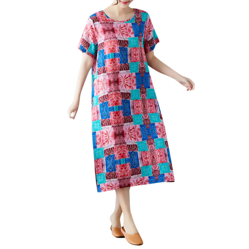 Женское винтажное платье до середины икры Повседневное с коротким рукавом и