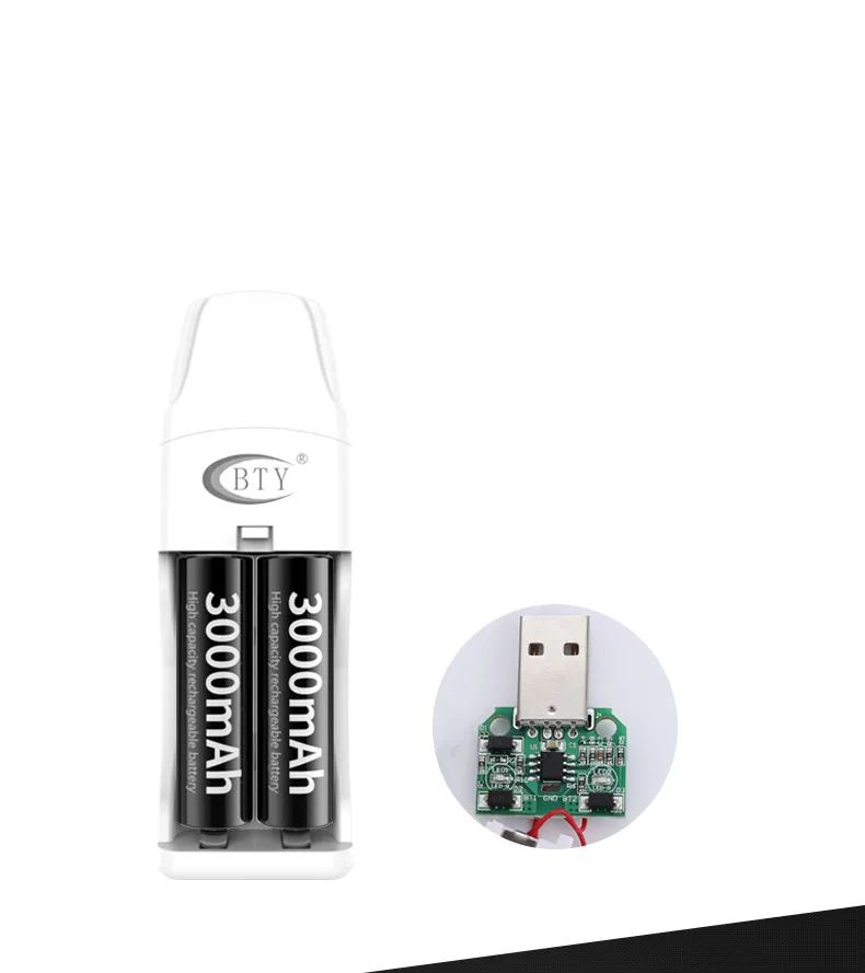 Зарядное устройство BTY с 2 разъемами IC USB 1 В 600 мА AA/AAA никель металл гидрид