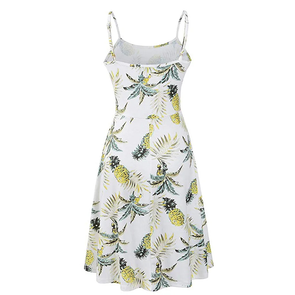 Vintage Printed Dresses Woman Party Night 2019 Sleeveless Strappy Summer Beach Formal Dress Women Elegant Polyester White Apr | Женская