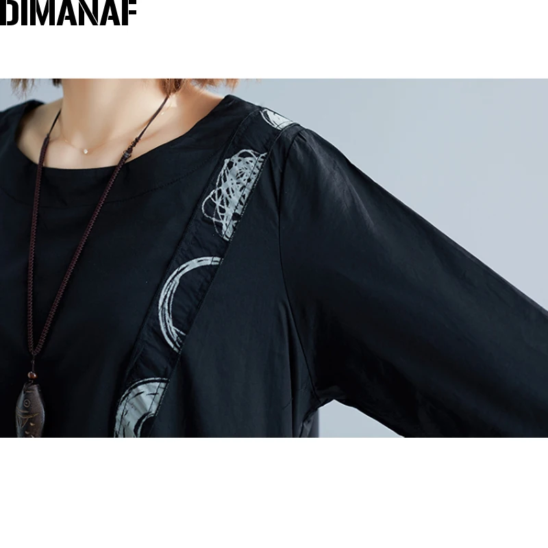 Женская блузка с оборками DIMANAF Свободный Топ винтажным принтом и длинным рукавом