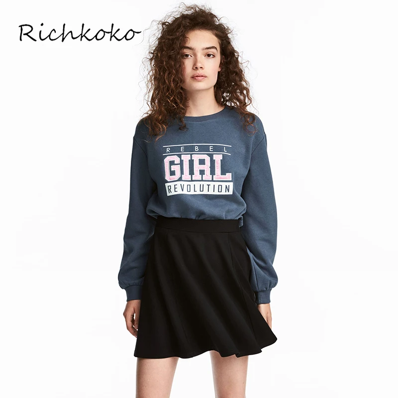Richkoko Новинка 2017 года в Письмо печати Вышивка Для женщин Кофты О-образным вырезом