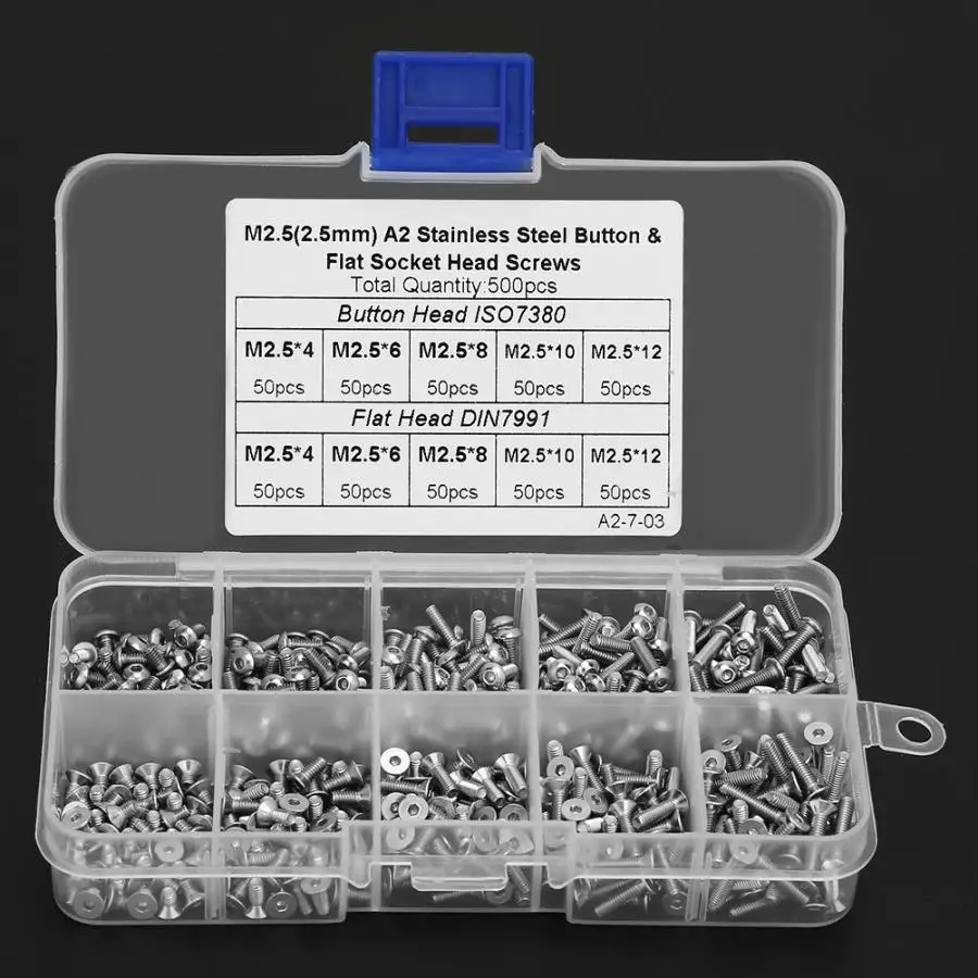 500Pcs 1 M2.5 Button / Flat Head Screws Hex Socket Screw Set Assortment Kit tornillos para madera | Обустройство дома