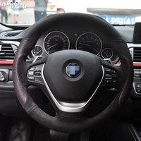 bannis hand stitched black leather suede car steering wheel cover for bmw320i 328i 320d f20 f30