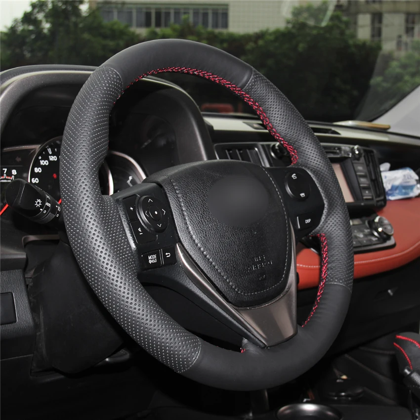 Черный чехол рулевого колеса автомобиля MEWANT из натуральной кожи для Toyota RAV4 Corolla