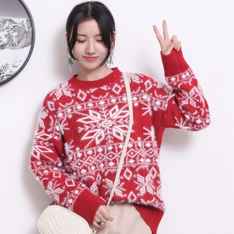 

Winter Women Christmas Sweater Fashion Female Vintage Long Sleeve Pullover Snowflake Knitting Sueter Mujer Jumper Pull Femme
