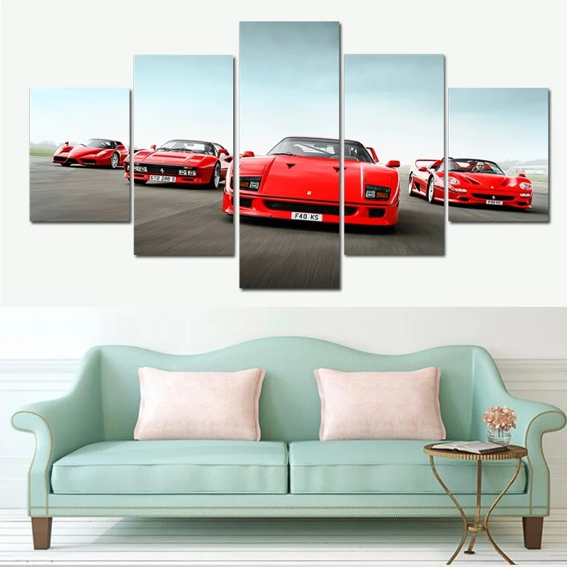 5 шт. гоночный красного цвета с принтом в виде машинок Картина на холсте