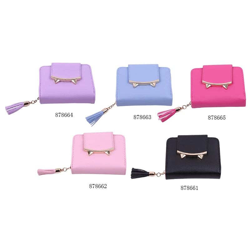 Женский кожаный мини кошелек в три сложения с милым котом аниме маленький клатч