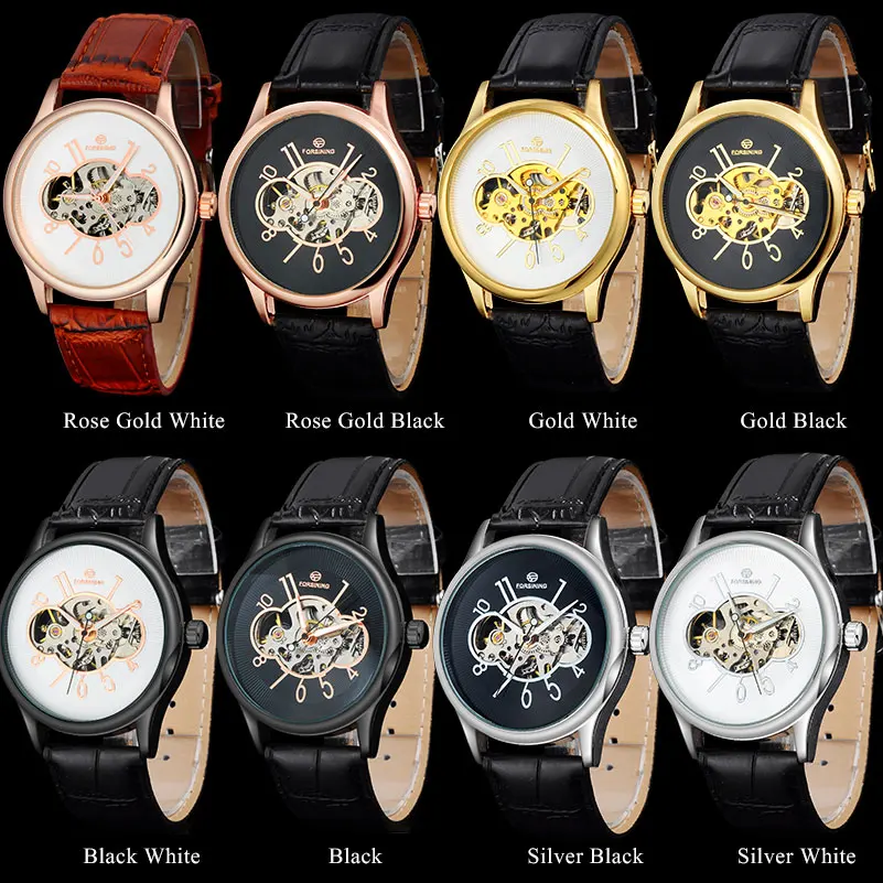 FORSINING 2017 мужские модные повседневные часы механические с ручным заводом черные