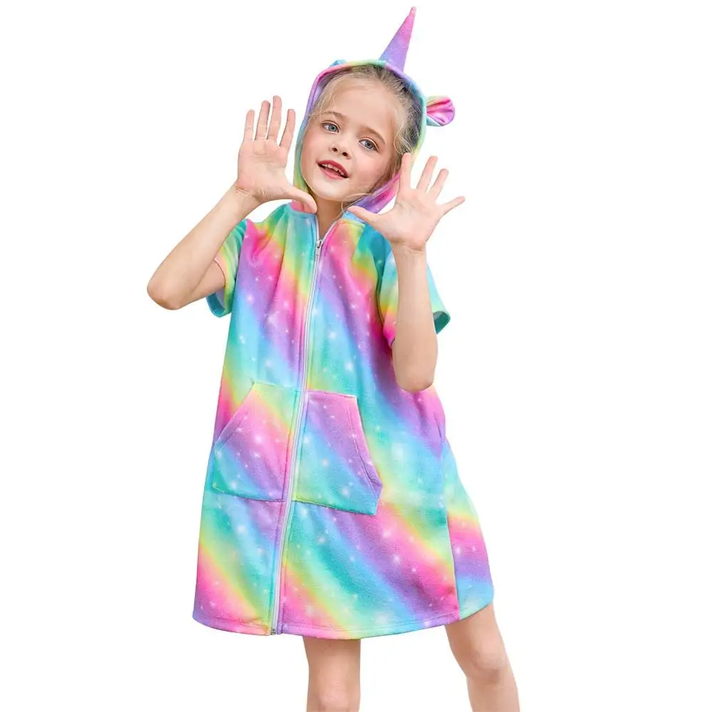 01 rainbow Fioday банные халаты для девочек, белые и радужные толстовки на молнии с капюшоном, платье для пляжной одежды, пляжные накидки, Прямая поставка - Цвет: 01 rainbow