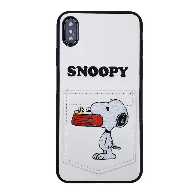 New Cartoon cute Embroidery cartoon snoopy Card Pocket Phone Case For iPhone X 6 6s 7 8 Plus XR XS Max Leather Soft Cover Fundas |