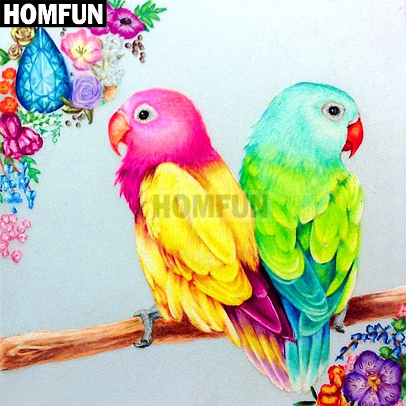 Алмазная 5D картина HOMFUN Два Попугая вышивка крестиком из квадратных/круглых страз