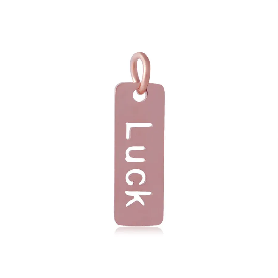 SAUVOO 2Pcs/lot Gold Color Stainless Steel Hollow Rectangle Charms Pendant Engraved Luck Letter Word Tag Charm For Diy Bracelet | Украшения