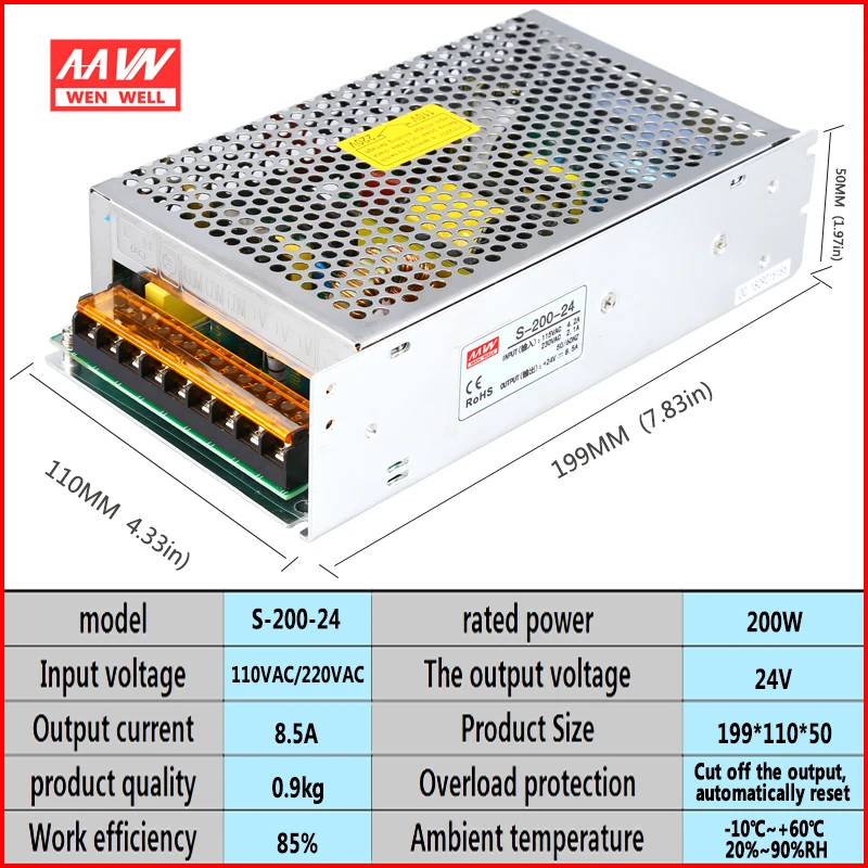 S 200 светодиодный импульсный источник питания AC220V110V к DC5V40A 12V16.7A 36В 24V8.5A 48В