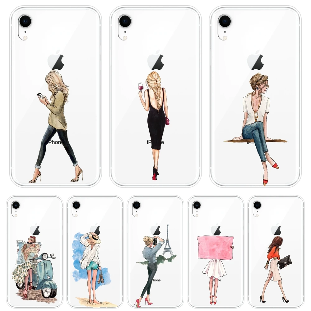 Силиконовый чехол для телефона Apple iPhone 6 S 7 8 X XR XS Max черный мягкий дорожный женский