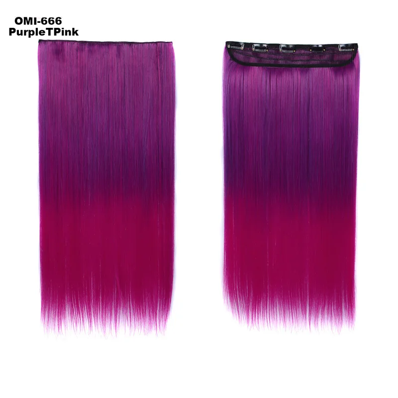 Jeedou Long Straight Clip in one piece Hair Extension Natural Synthetic Pink Brown Blue Ombre Color Women's Hairpiece
