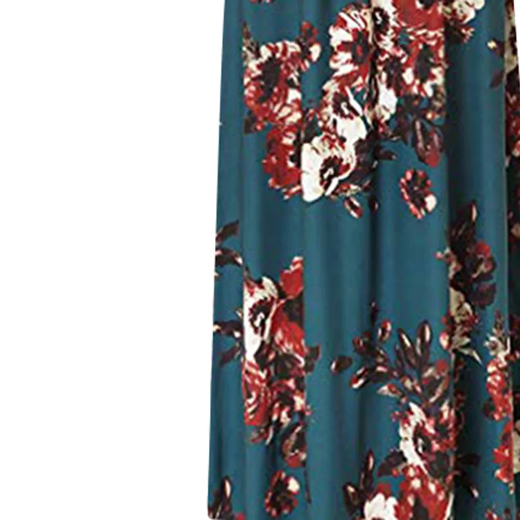 

Women Ladies Bohemian Casual Short Sleeve O-neck Solid Floral Print Maxi Tank Long Dress Beach Party Dress