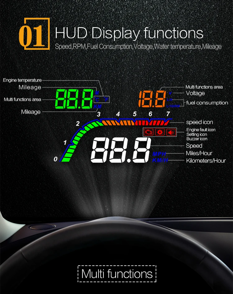 4 ''T100 автомобиля HUD Дисплей T 100 OBD2 II EUOBD превышение скорости Предупреждение