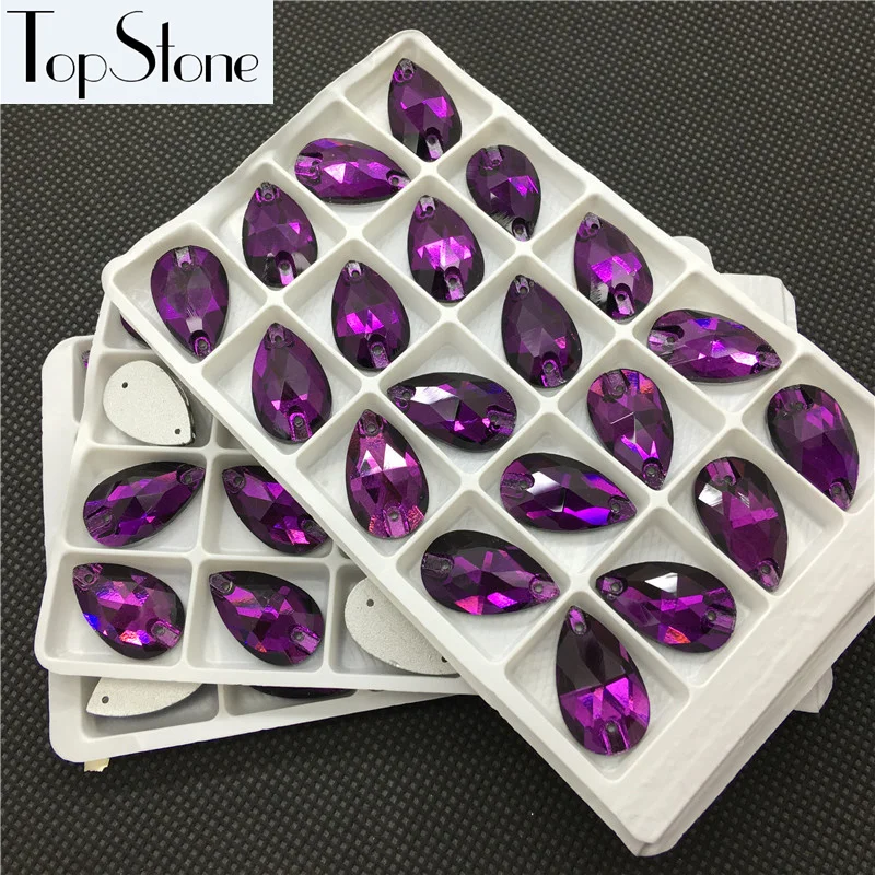 purple velvet Color Teardrop Glass Sew On Stone Flatback 2Holes 11x18mm 13x22mm 17x28mm 7x12mm Droplet Sewing jewelry Beads | Украшения и