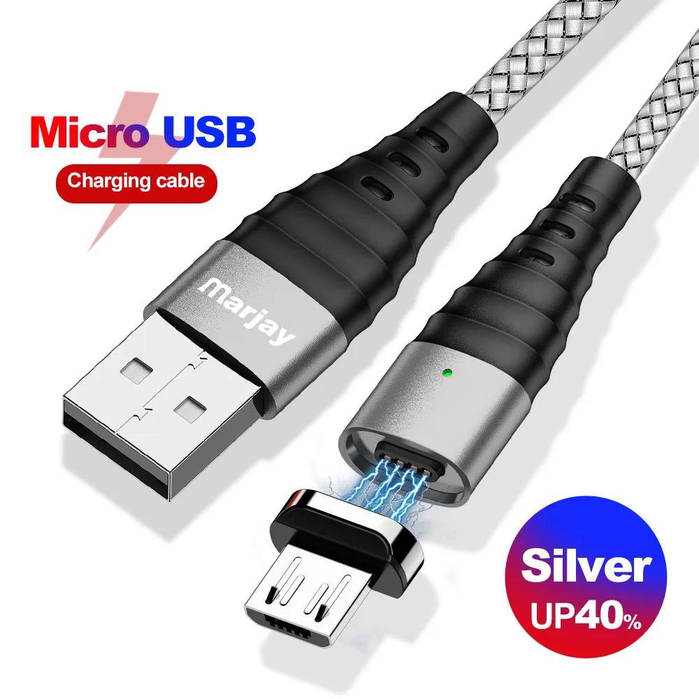 Sliver Micro Cable Магнитный зарядный кабель Marjay Micro USB кабель для iPhone 7 8 X XS MAX Magnet charger usb type C кабель 3A провод для быстрого заряда шнур - Цвет: Sliver Micro Cable