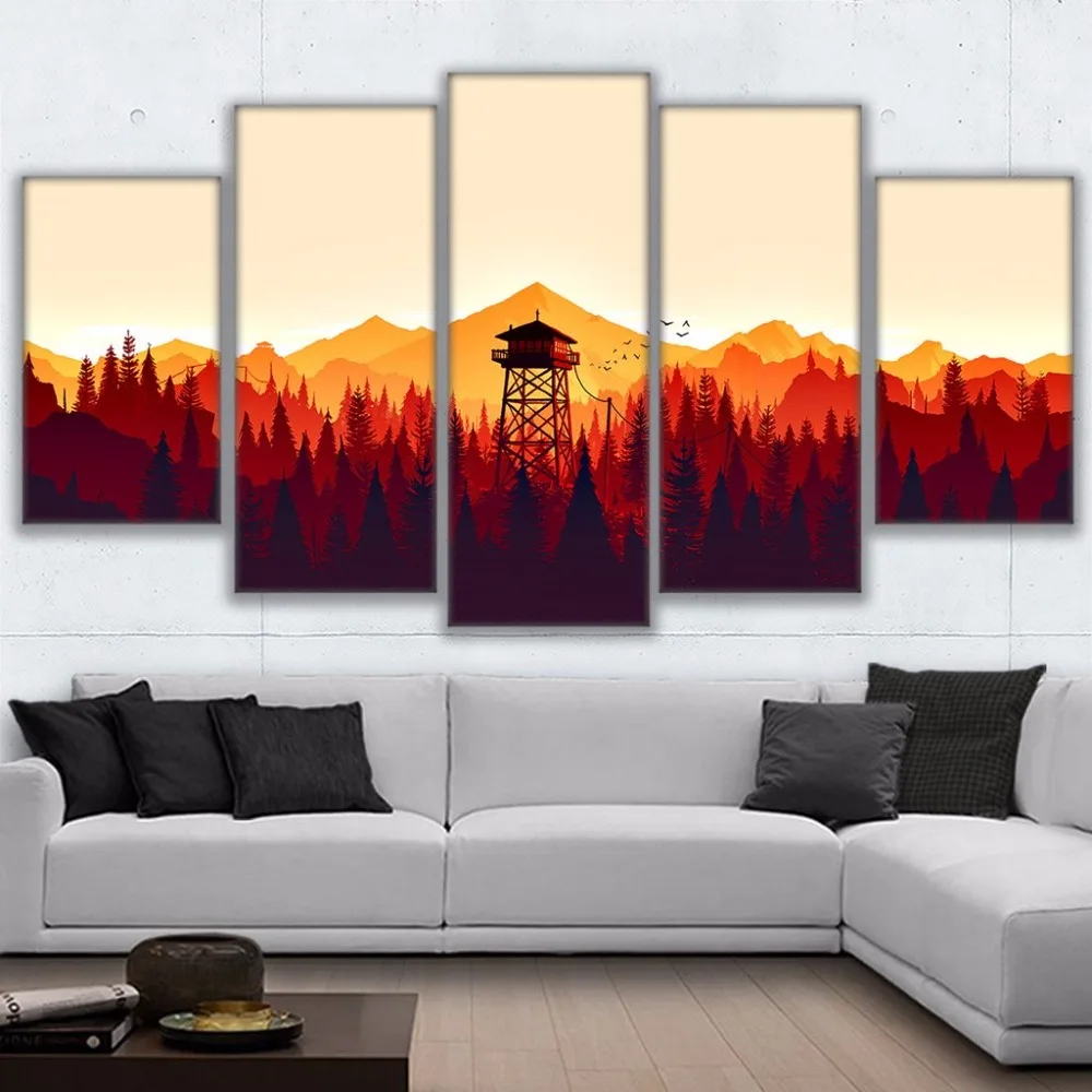 Современное искусство картина на холсте для стены HD печатные 5 панелей игра Firewatch