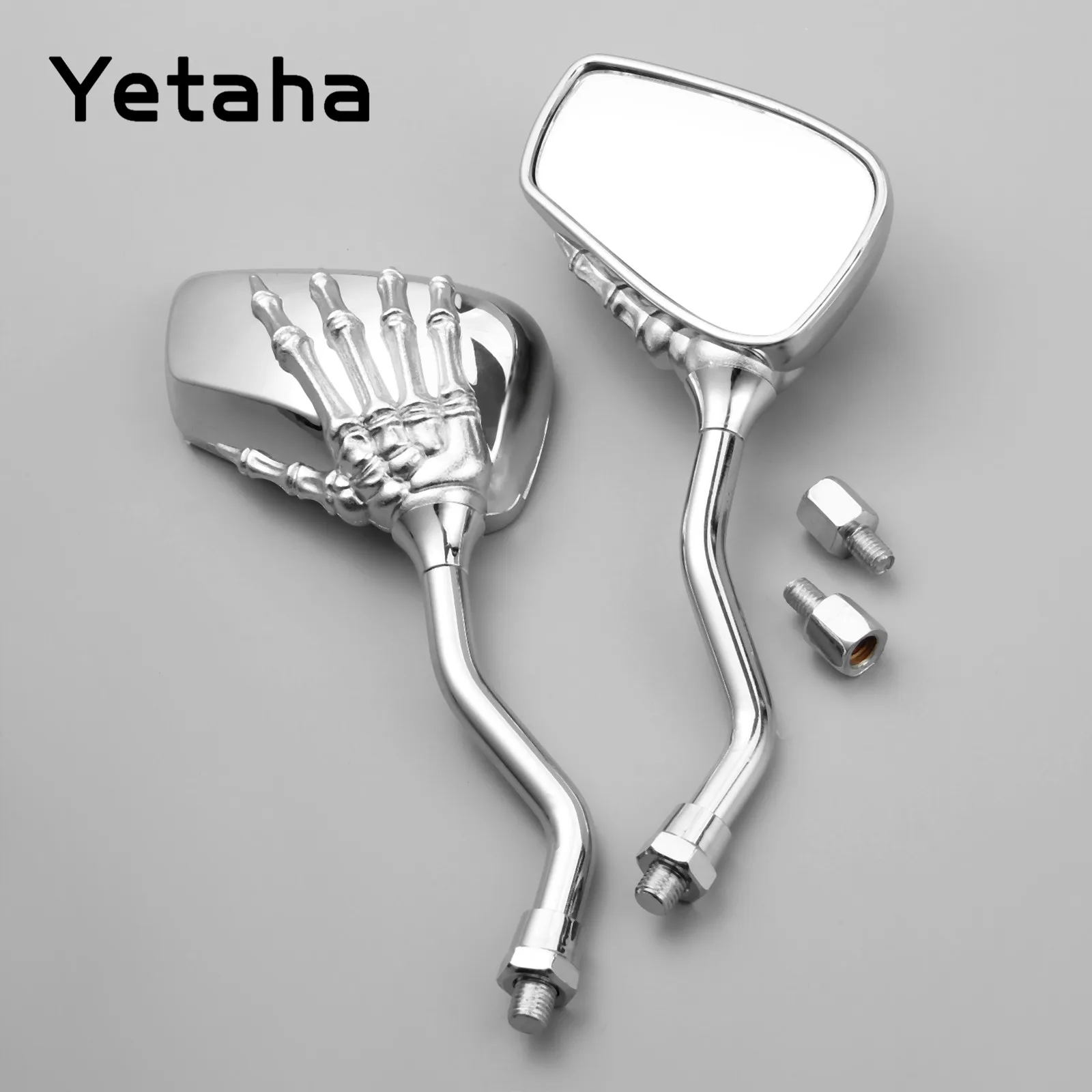 Yetaha 2 шт. Серебристые мотоциклетные зеркала Скелет Череп ручной коготь 8 мм 10