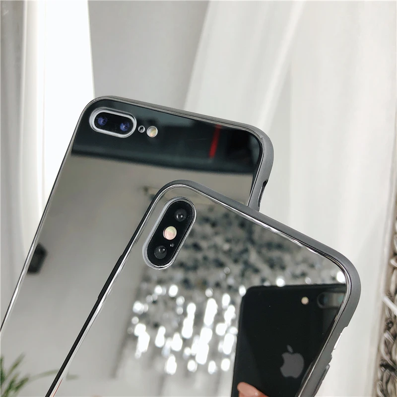 Fashion luxury makeup mirror shatter-resistant box tempered glass phone case for iphone X XS Xr Max 6 6S 7 8 Plus |