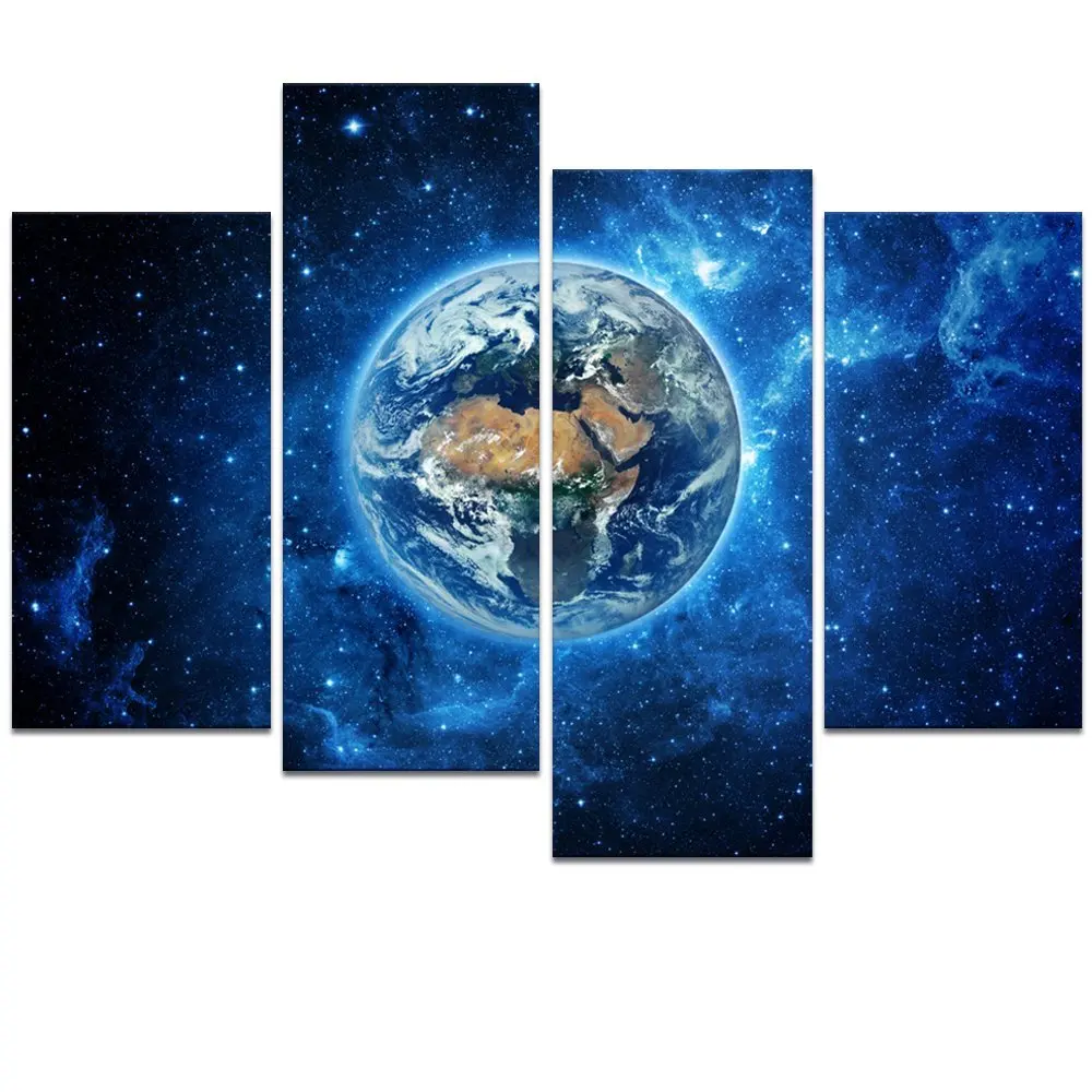 

4 Pieces Beautiful Earth Wall Art Poster Starry Universe Print Canvas Painting Modern Style Picture Living Room Home Decor