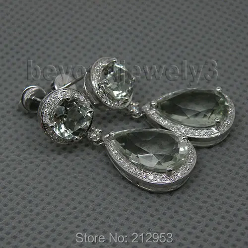 Женские винтажные сережки с аметистом из белого золота 14 к зеленым ювелирные