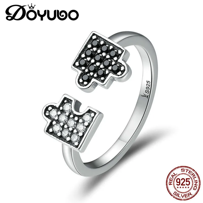 DOYUBO новый дизайн 925 Стерлинговое Серебро головоломки кольца пазлы для женщин белый и черный кубический