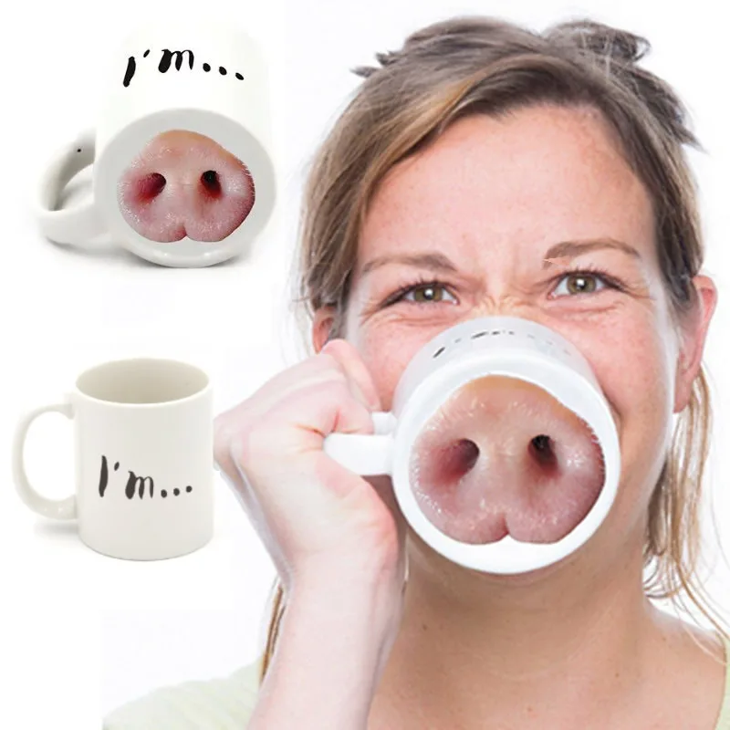 

Fun pig nose ceramic cup Creative Funny piggy milk cupLet the office life atmosphere mug